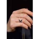 Papatya Silver 925 Ayar Gold Kaplama Lacivert Zirkon Taşlı Plumeria Kadın Gümüş Kolye