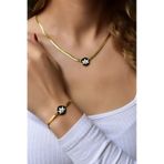 Papatya Silver 925 Ayar Gold Kaplama Mineli Lotus Çiçeği Yassı Zincir Kolye Bileklik Set