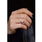Papatya Silver 925 Ayar Gold Kaplama Mor Zirkon Taşlı Plumeria Kadın Gümüş Kolye