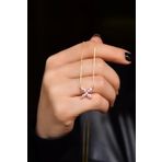 Papatya Silver 925 Ayar Gold Kaplama Pembe Zirkon Taşlı Plumeria Kadın Gümüş Kolye