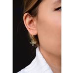 Papatya Silver 925 Ayar Gold Kaplama Tek Taş Lotus Halka Gümüş Küpe
