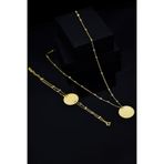 Papatya Silver 925 Ayar Gümüş Altın Kaplama Lacivert Nazar Mineli Plaka Kolye Bileklik Set