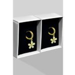 Papatya Silver 925 Ayar Gümüş Ay Taşlı Yasemin Çiçeği Klipsli Halka Gold Küpe
