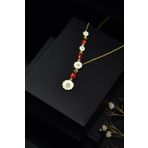 Papatya Silver 925 Ayar Gümüş Gold Kaplama Akışlı Uğur Böceği ve Papatya Kolye