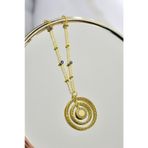 Papatya Silver 925 Ayar Gümüş Gold Kaplama Greek Desenli Dönence, İç İçe Daire Harfli Nazar Mineli Zincirli Kolye