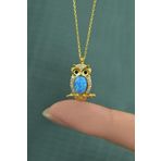 Papatya Silver 925 Ayar Gümüş Gold Kaplama Opal Baykuş Kolye