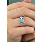 Papatya Silver 925 Ayar Gümüş Rodyum Kaplama Opal Baykuş Kolye