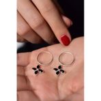 Papatya Silver 925 Ayar Gümüş Rodyum Kaplama Siyah Zirkon Taşlı Plumeria Halka Küpe