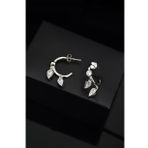 Papatya Silver 925 Ayar Gümüş Rodyum Zirkon Taşlı Yaprak Halka Küpe