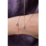 Papatya Silver 925 Ayar Gümüş Rose Kaplama Lacivert Zirkon Taşlı Mini Çiçek Kolye ve Bileklik Set