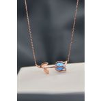 Papatya Silver 925 Ayar Gümüş Rose Kaplama Mavi Opal Lale Kolye