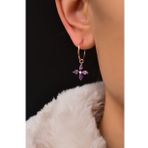 Papatya Silver 925 Ayar Gümüş Rose Kaplama Mor Zirkon Taşlı Plumeria Halka Küpe