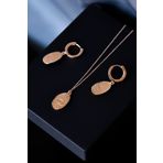 Papatya Silver 925 Ayar Gümüş Rose Kaplama Plaka Göz Kirpik Halka Küpe Ve Kolye Set