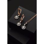 Papatya Silver 925 Ayar Gümüş Rose Kaplama Tasarım Elmas Montür Çiçek Set