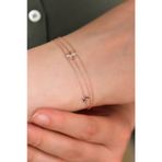 Papatya Silver 925 Ayar Gümüş Rose Kaplama Tek Yonca İki Yıldız Kristal Kesim Üç Zincir Bileklik