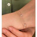 Papatya Silver 925 Ayar Gümüş Rose Kaplama Üç Yonca Kristal Kesim Üç Zincir Bileklik