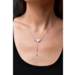 Papatya Silver 925 Ayar Gümüş Tasarım Zincir Sallantılı Beyaz Taşlı Sedef Manolya Çiçeği Rodyum Kolye