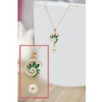 Papatya Silver 925 Ayar Gümüş Yeşim Taşı Tasarım Sedef Manolya Çiçeği Kolye (Gold)