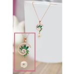 Papatya Silver 925 Ayar Gümüş Yeşim Taşı Tasarım Sedef Manolya Çiçeği Kolye (Rose)