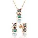 Papatya Silver 925 Ayar Mistik Topaz Taşlı Gümüş Kedi Küpe Kolye Set