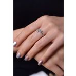 Papatya Silver 925 Ayar Rodyum Kaplama Ayarlanır Baget Taşlı Sallantılı Tektaş Gümüş Yüzük