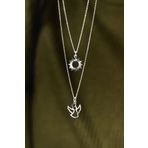 Papatya Silver 925 Ayar Rodyum Kaplama Kristal Kesim Güneş ve Melek Asansörlü Kadın Gümüş Kolye
