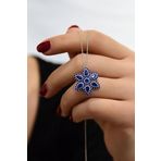 Papatya Silver 925 Ayar Rodyum Kaplama Safir Damla Lotus Kadın Gümüş Kolye