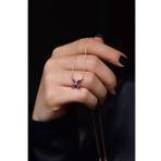Papatya Silver 925 Ayar Rose Kaplama Mor Zirkon Taşlı Plumeria Kadın Gümüş Kolye