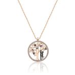 Papatya Silver Hayat Ağacı Renkli Nano Zirkon Taşlı Rose Gold Kaplama 925 Ayar Kadın Gümüş Kolye