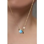 Papatya Silver UVPS101107 Mavi Opal Taşlı Gezegen 925 Ayar Gümüş Kolye