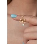 Papatya Silver UVPS101957 Altın Kaplama Yeşil Çiçekli Lotus Çiçeği 925 Ayar Gümüş Kolye