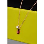 Papatya Silver UVPS102064 Rose Kaplama Tektaş Uğur Böceği 925 Ayar Gümüş Kolye