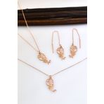 Papatya Silver UVPS600040 Rose Kaplama Gül Küpe Bileklik Set 925 Ayar Gümüş Kolye