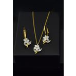 Papatya Silver UVPS600068 Altın Kaplama Manolya Çiçeği Küpe Set 925 Ayar Gümüş Kolye