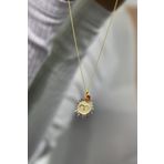 Papatya Silver UVPTS100206 925 Ayar Gold Kaplama Doğum Taşlı Kristal Kesim Plaka Koç Aries Burç Gümüş Kolye
