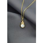 Papatya Silver UVPTS10058 925 Ayar Gold Kaplama Beyaz Opal Taşlı Yuvarlak Gümüş Kolye