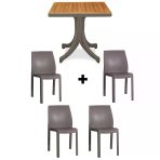 Papatya Yummy Plastik Bahçe Balkon Seti Kahve : 80X80 Masa + 4 Sandalye Takım