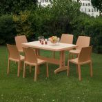 Papatya Yummy Plastik Bahçe Balkon Seti Teak : 80X140 Masa + 6 Sandalye Takım
