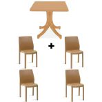 Papatya Yummy Plastik Bahçe Balkon Seti Teak : 80X80 Masa + 4 Sandalye Takım