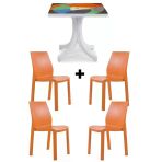 Papatya Yummy Plastik Bahçe Balkon Seti Turuncu Multi : 80X80 Masa + 4 Sandalye Takım