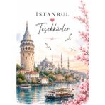 Papelia Istanbul Temalı Teşekkür Kartı | Galata Kulesi ve Boğaz Tasarımlı 8x5 cm Not Kartı | Hediyelik Paket Kartı | Sipariş Teşekkür Kartı - 100 Adet - tek renk , ebat