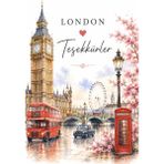 Papelia London Temalı Teşekkür Kartı | Big Ben Tasarımlı 8x5 cm Not Kartı | Hediyelik Paket Kartı | Sipariş Teşekkür Kartı - 500 Adet - tek renk, ebat