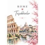 Papelia Rome Temalı Teşekkür Kartı | Kolezyum Tasarımlı 8x5 cm Not Kartı | Hediyelik Paket Kartı | Sipariş Teşekkür Kartı - 500 Adet - tek renk, ebat