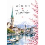 Papelia Zürich Temalı Teşekkür Kartı | Isviçre Manzaralı 8x5 cm Not Kartı | Hediyelik Paket Kartı | Sipariş Teşekkür Kartı - 1000 Adet - tek renk , ebat