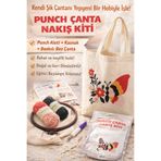 Papier Punch Çanta Nakış Kiti – Baskılı Bez Çanta, Punch Aleti & Kasnak Seti – 33,5 x 42,5 cm