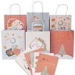 Papierdrachen 6 pembe altın kaplama Noel hediye torbası - buz mavisi - 22x18x8cm - 6 Noel kartı dahil - Noel hediyesi - kulplu torba seti 5