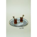 Papillon Emaye Çay Tepsisi Dekoratif Vintage Servis Tepsisi