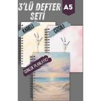 Papirus Craft Spiralli Okul Defter Seti | 3 Adet | A5 | Sert Karton Kapak | 90 Sayfa | Çelik Spiral