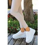 Papuç Sepeti 2596 Kadın Beyaz Yüksek Topuk Günlük Sneaker Ayakkabı