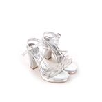 Papuç Sepeti 4752 Kadın 10,5 Cm Topuk Platform Taşlı Abiye Sandalet Gümüş 36